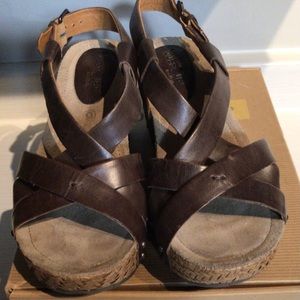 Bussola Formentera Brown Leather Wedge Sandal 39